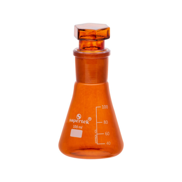 Amber Color Flask Conical with Interchangeable Stopper - Image 4