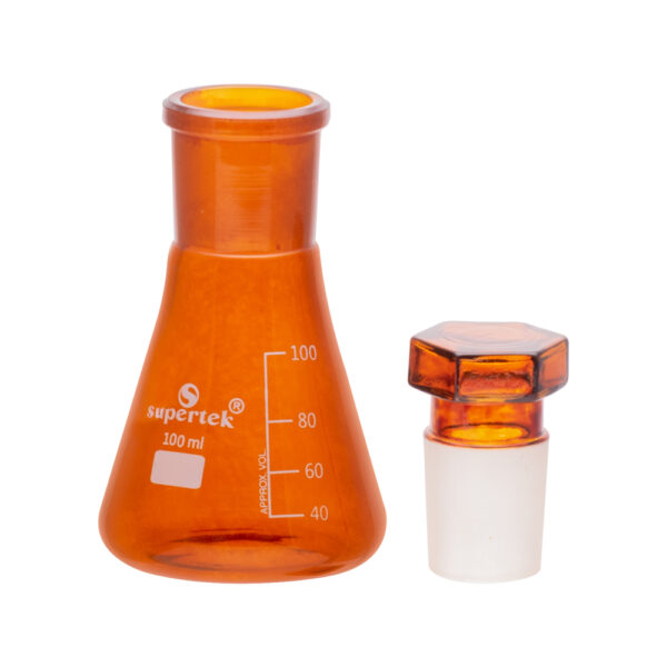Amber Color Flask Conical with Interchangeable Stopper - Image 2