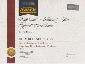 NATIONAL AWARD FOR EXPORT EXCELLENCE -2016
