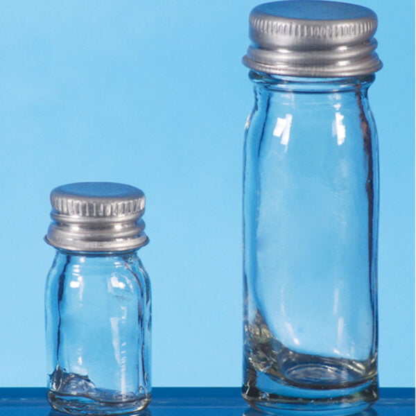Bottle, McCartney Bijou Narrow Mouth, Clear Neutral Glass, Autoclavable, with Aluminium Screw Cap and Rubber Liner