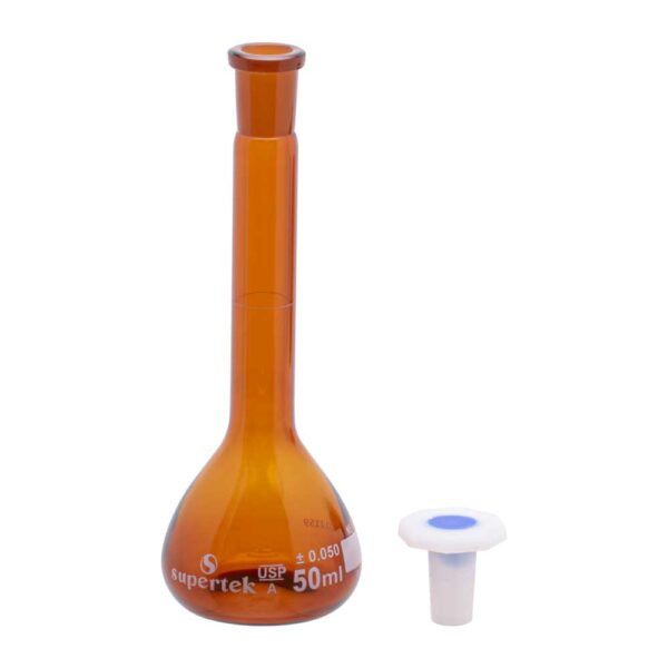 Volumetric Flask Amber Glass with Polypropylene Stopper, Class A