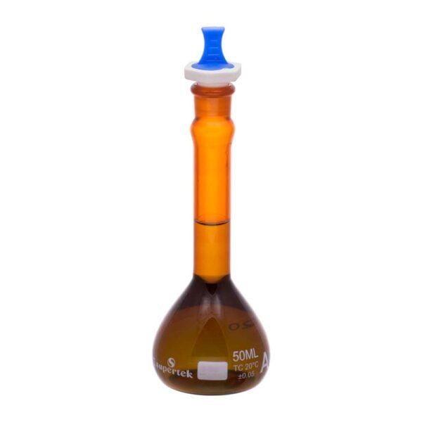 Volumetric Flask ASTM Amber, Wide Mouth Heavy Duty with PP Stopper, Class A - Image 2