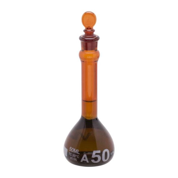 Volumetric Flask ASTM Amber, Wide Mouth Heavy Duty with Glass Stopper, Class A - Image 2
