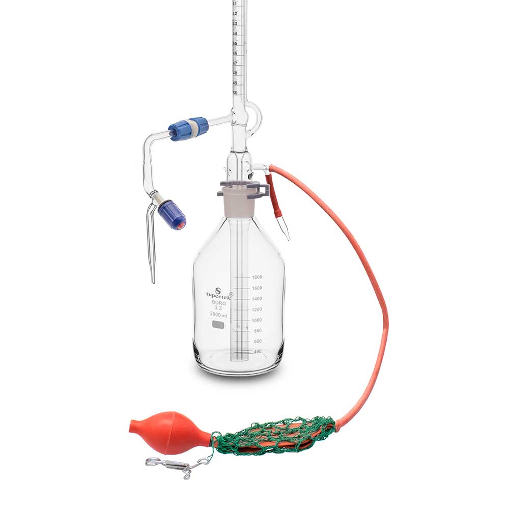 Automatic Zero Burette, Schellbach Stripe With PTFE Needle Valve Stopcock (Rotaflow), ISO "Class A"