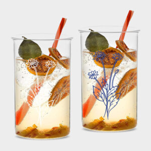 Glass Tumbler (Flower Printing) 300ml Set of 2